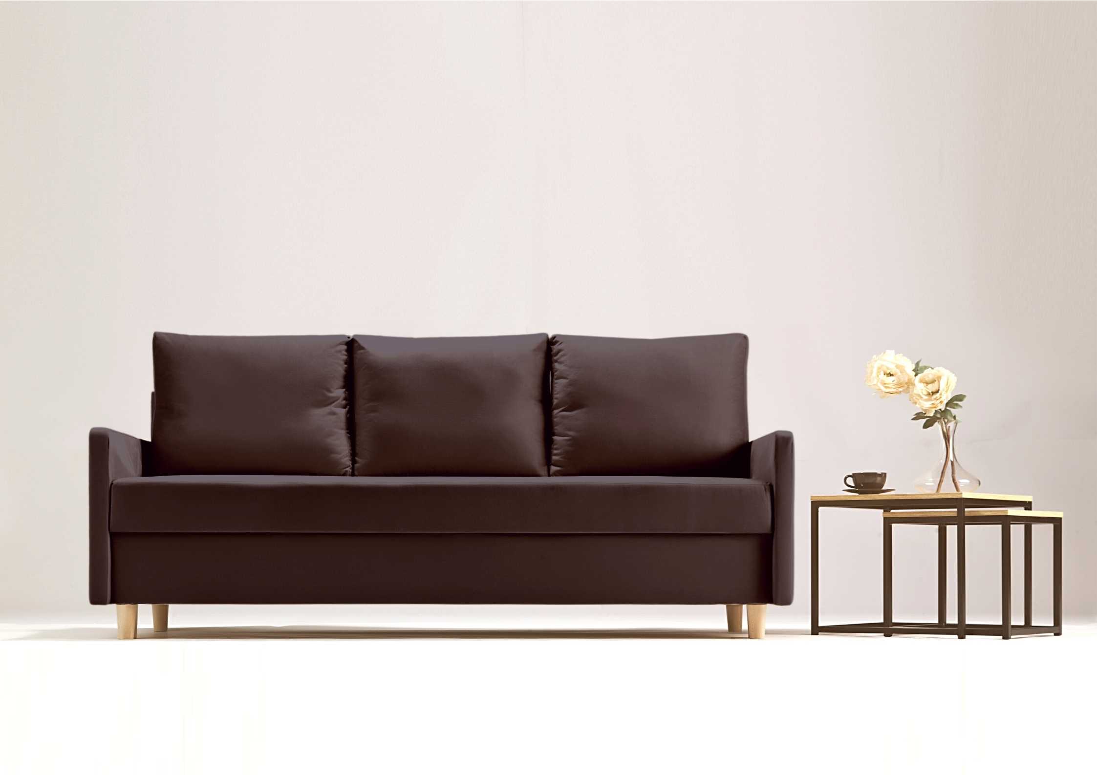 Brązowa skandynawska sofa rozkładana